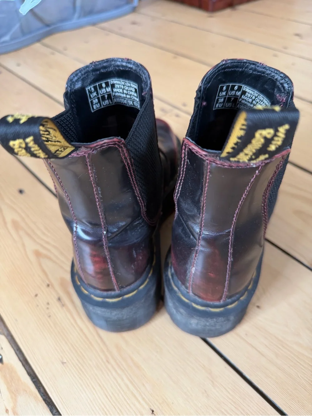Dr. Martens Black Leather Chukka Boots with Red Distress